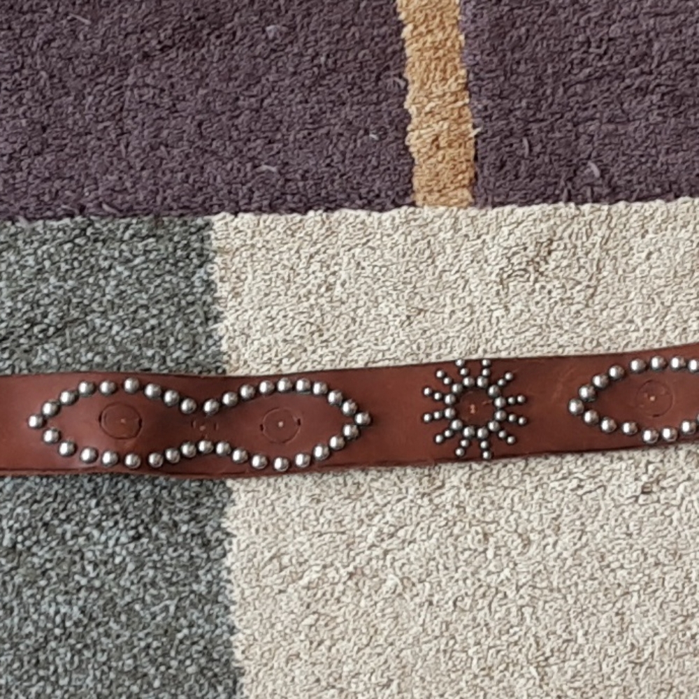 VINTAGE TOOLED AND RIVETED HANDMADE LEATHER BELT WESTERN STYLE LARGE